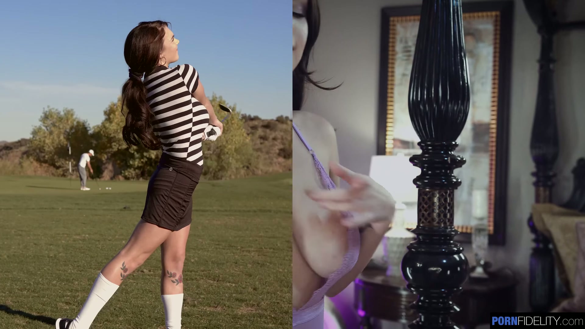 Working on her golf swing