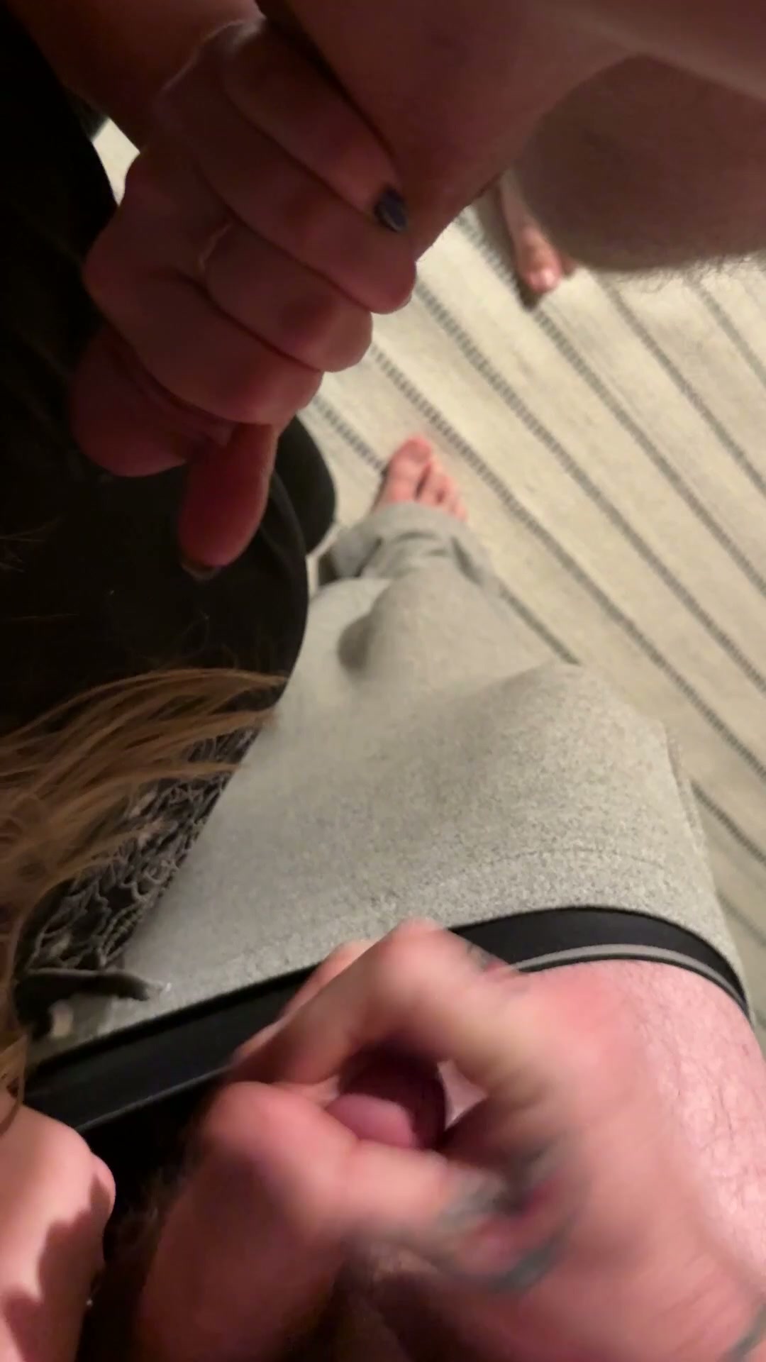 My Wife sucks on her bull’s cock and balls before he unloads on my ignored nub