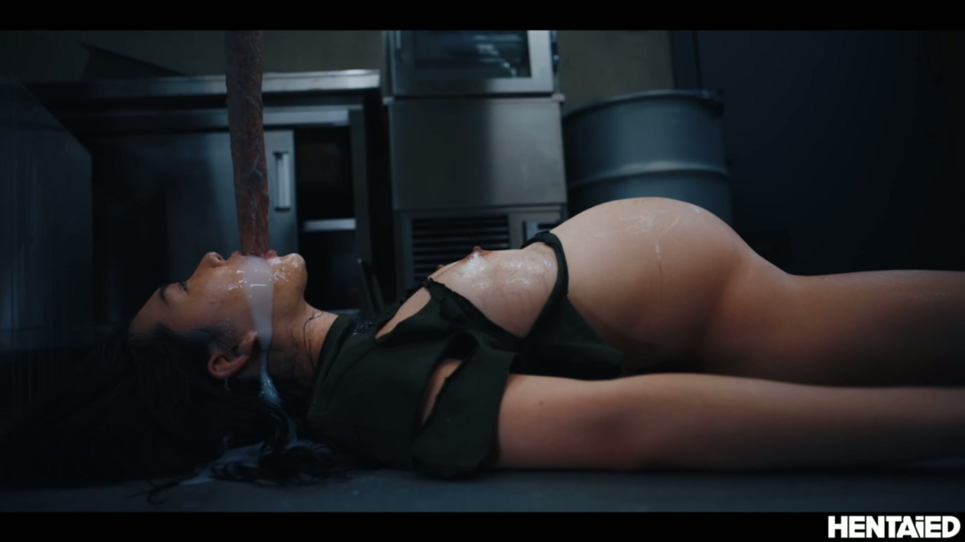 [F] Asian female soldier creampie cumflation by tentacle monster with xray view