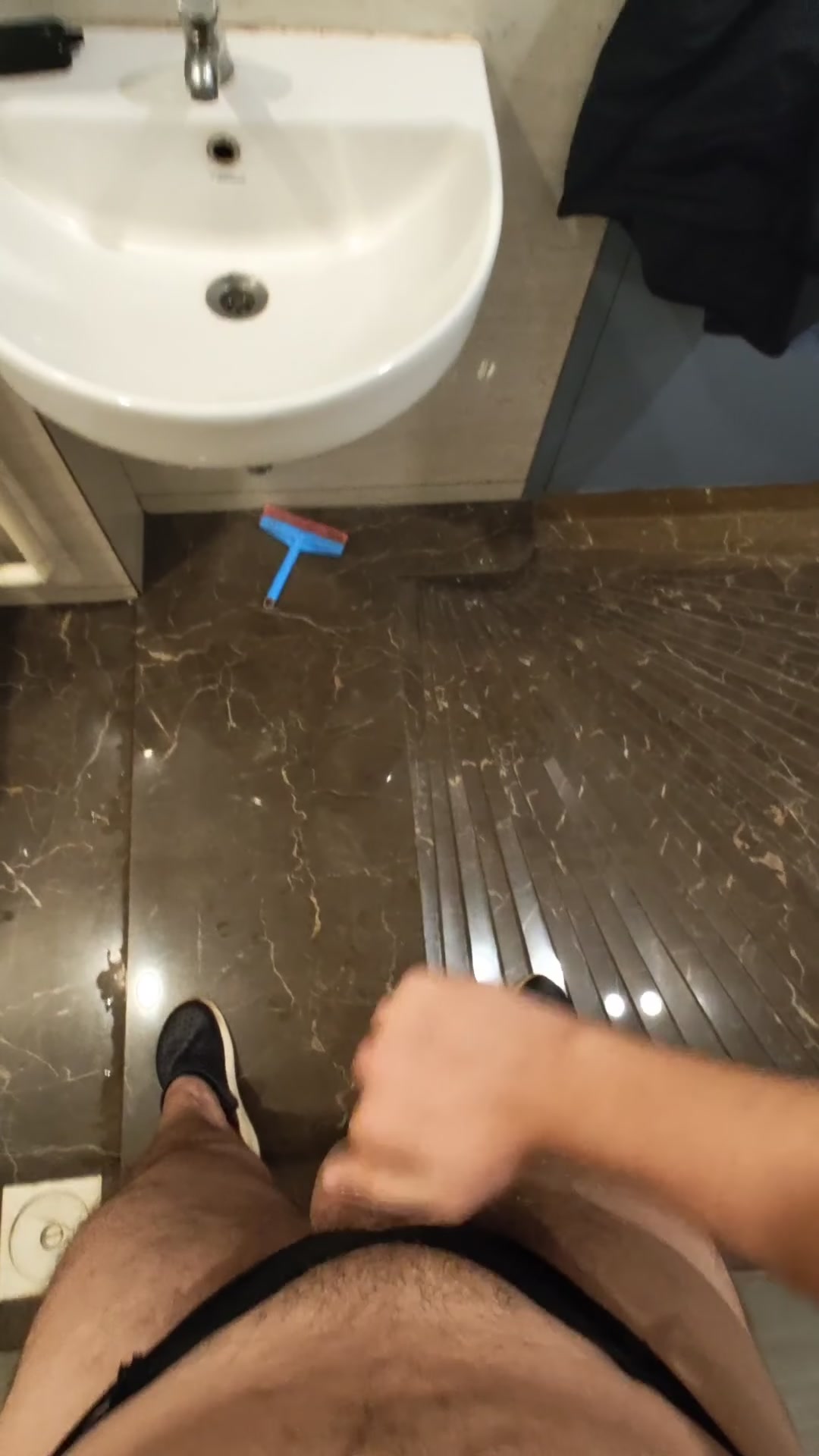 Jerking off loudly in the public washroom room of a theatre!! You can hear the sound of people outside!