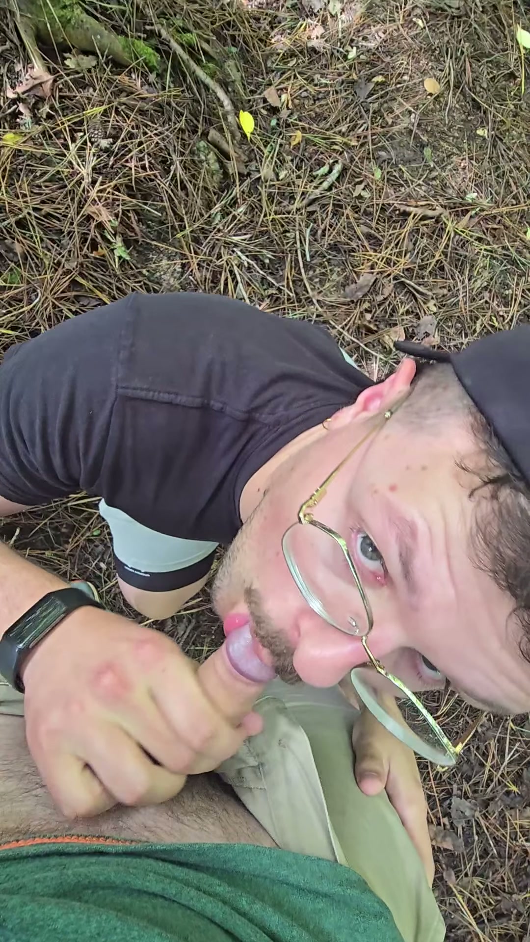 Sucking off his hard cock on a hike