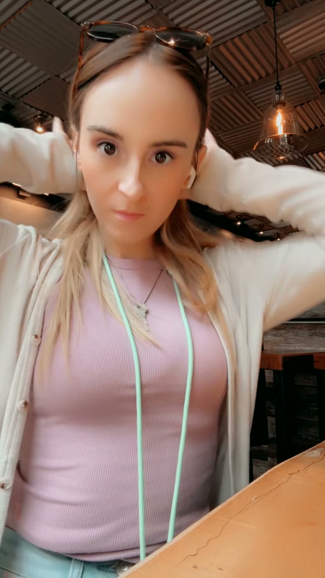 Flashing at breakfast while wearing my vibrator that was being remote controlled to vibe and give me an orgasm lol