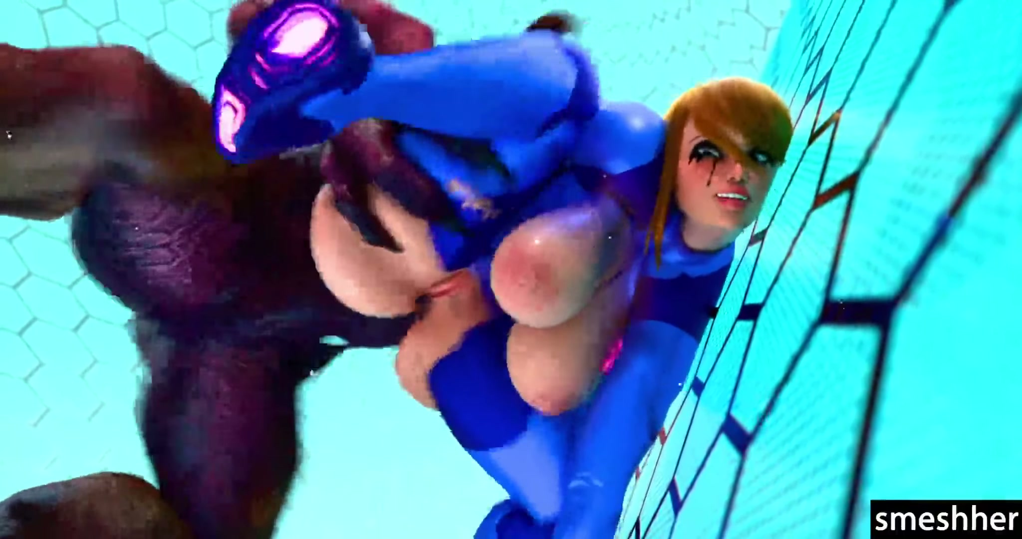 Monster releases a huge load in Samus Aran's butt hole (Smeshher) [Metroid]