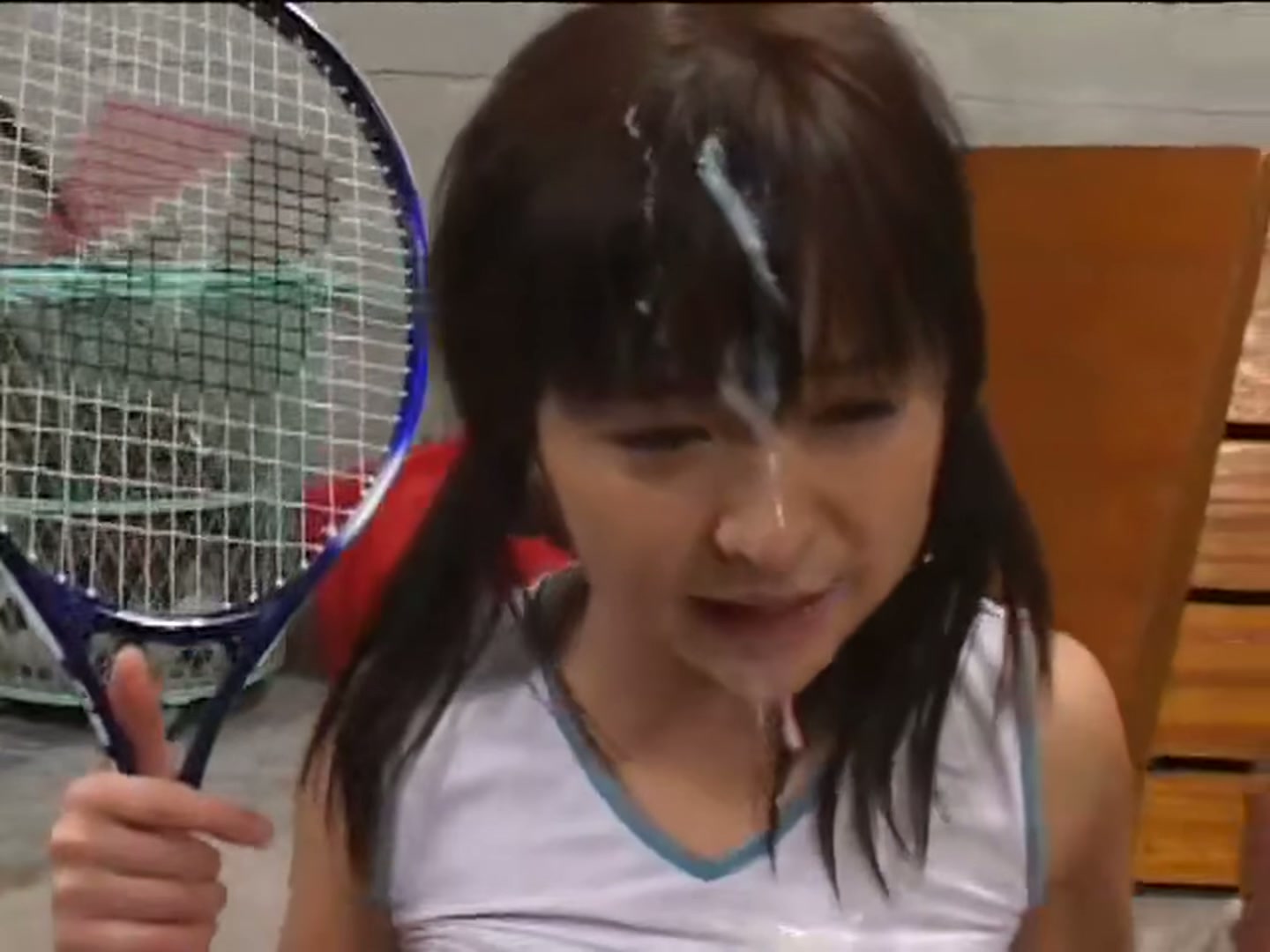 Tennis slut Maria Hirai gets cum all in her face and hair