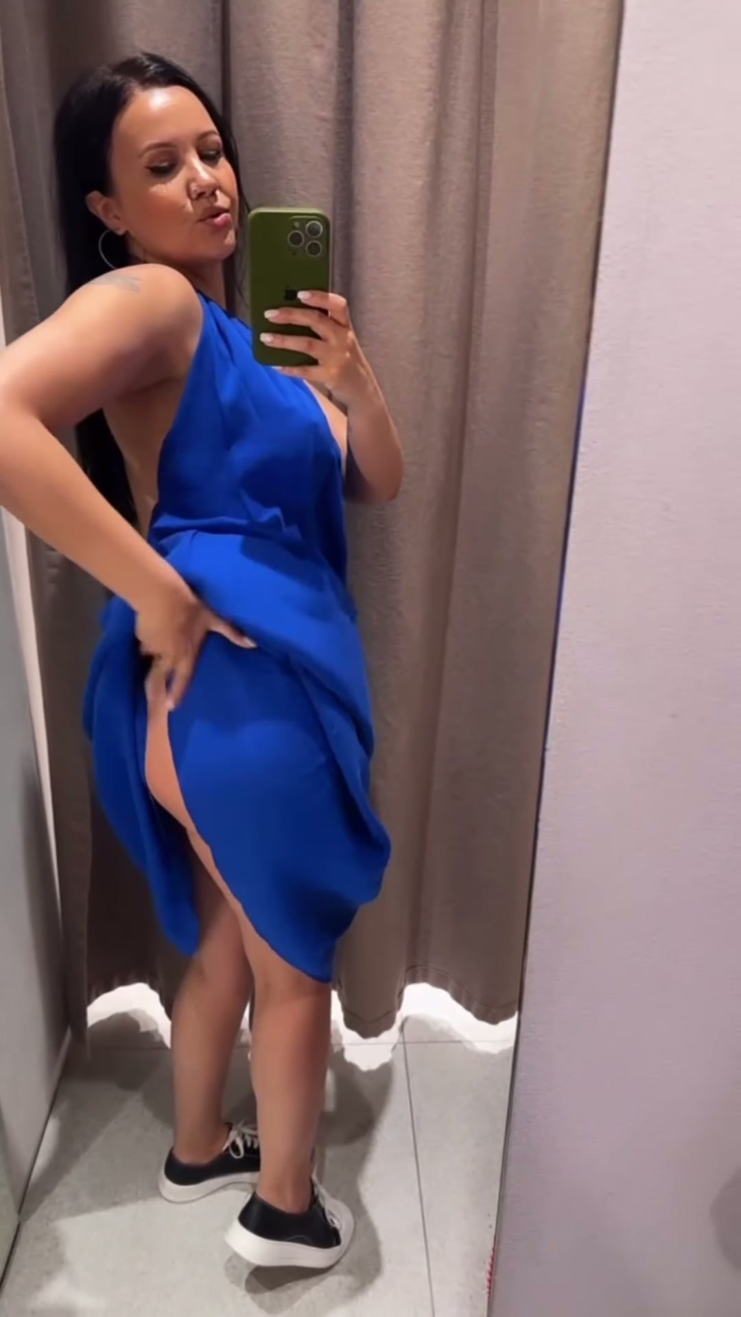 40yo trying on something dangerous in the changing room