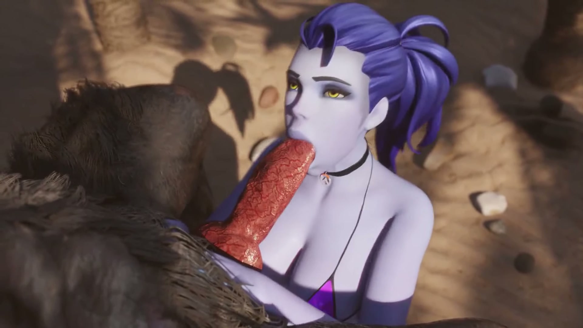 Widowmaker do a blowob on a werewolf (Rekin3D)