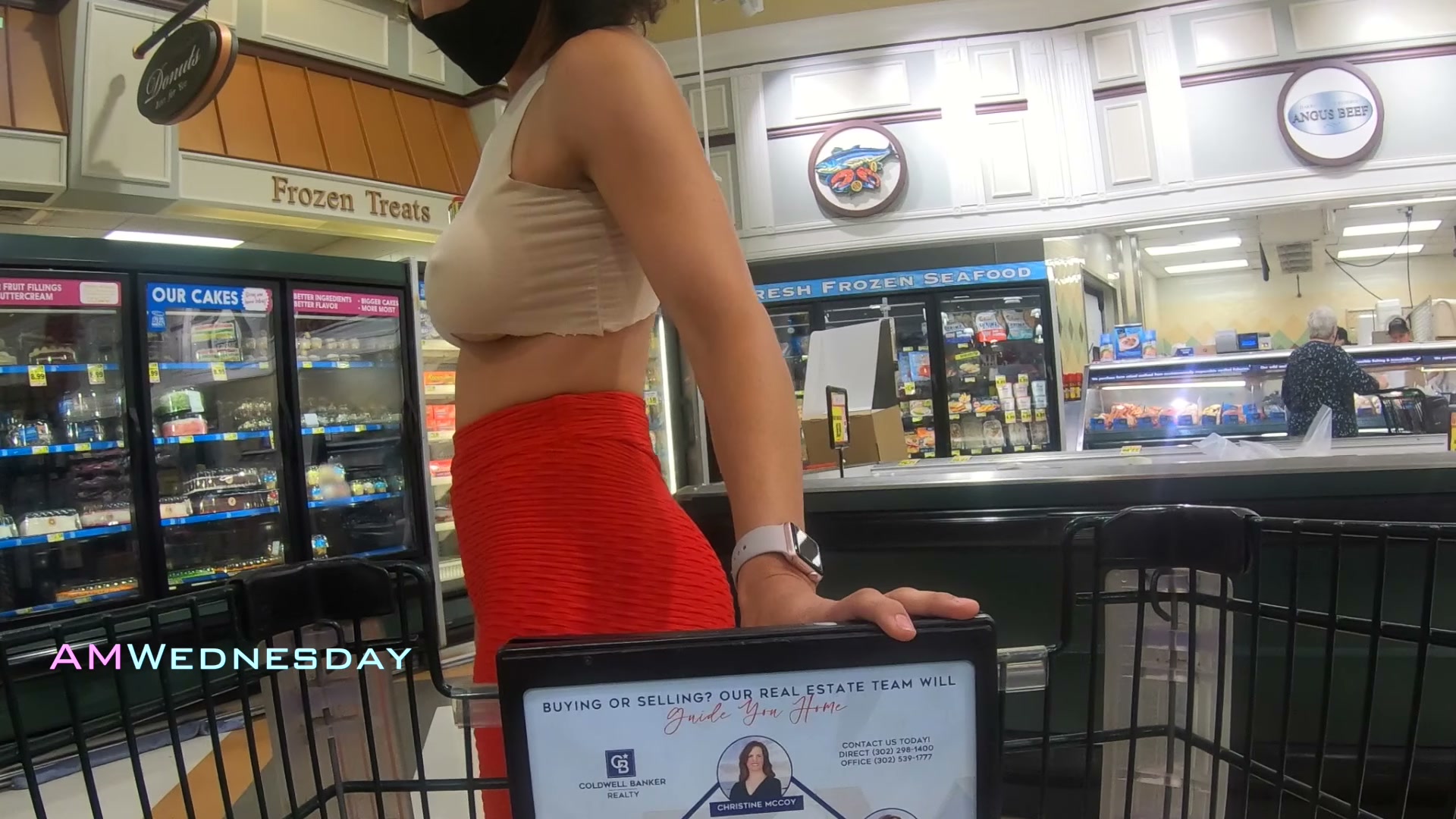 Grocery shopping in a pretty thin shirt