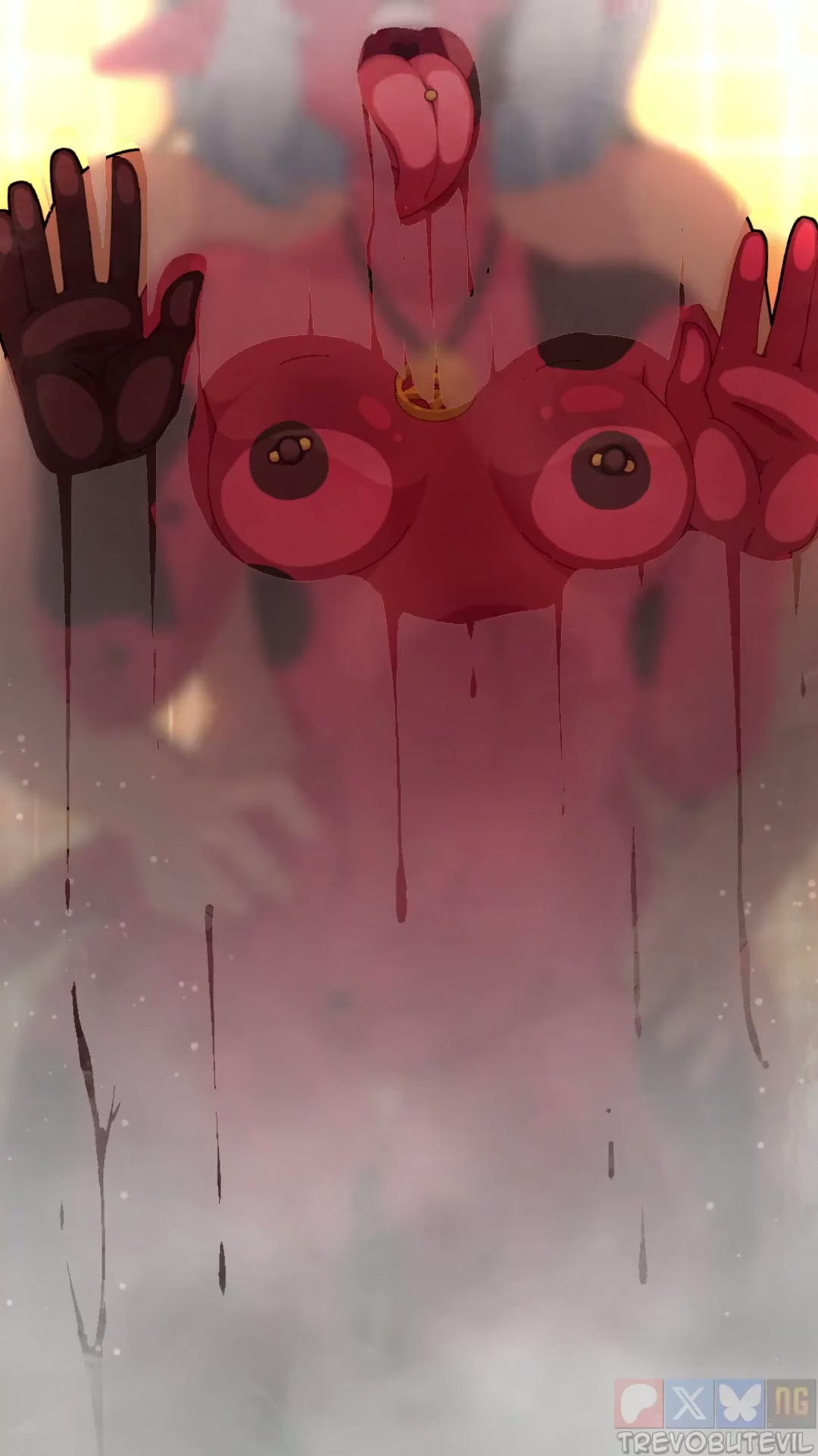 He does it with the demon, in the shower stall