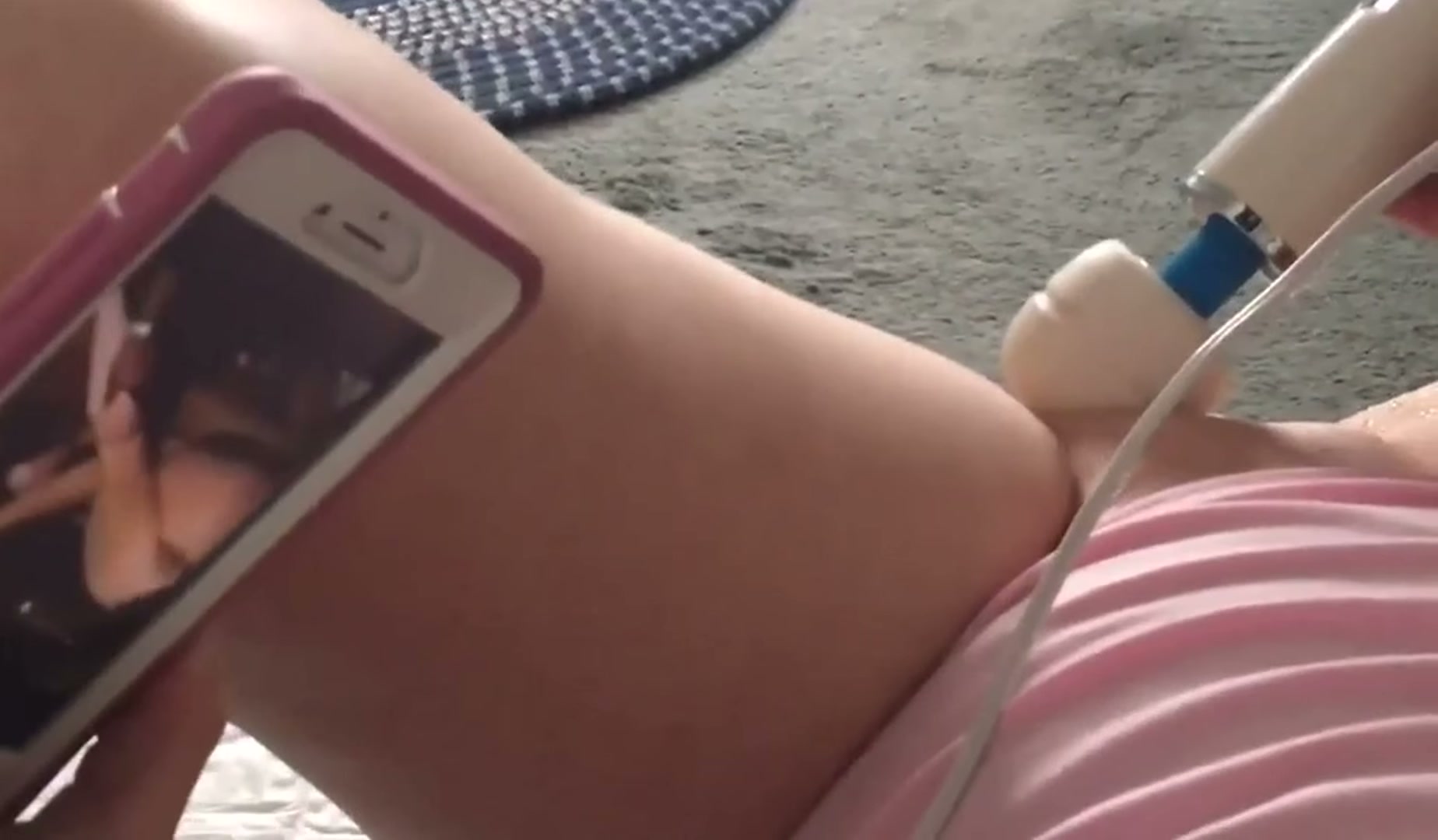 Wife loves interracial porn and plays with magic wand until squirting orgasm