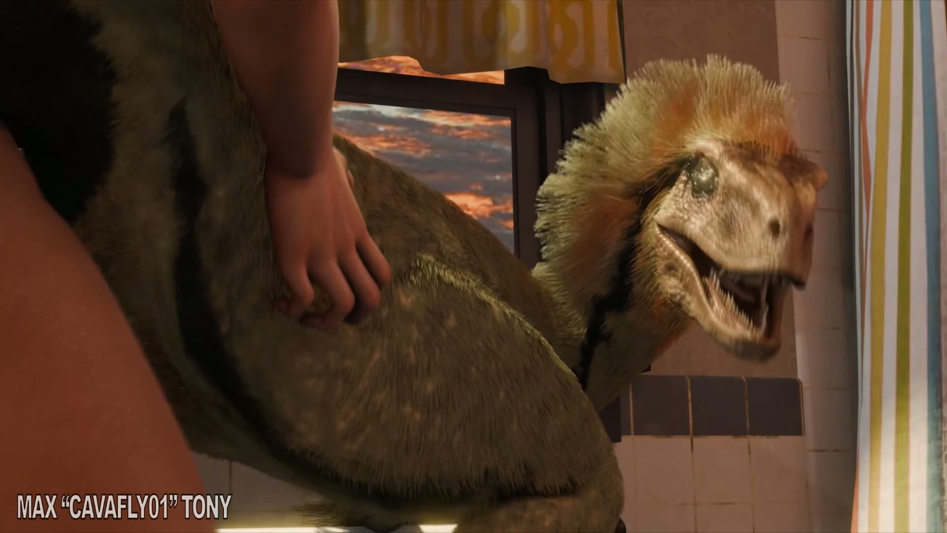 Jane the raptor in : Bathroom Mating Part 1 (Cavafly01) [M/F, Animated, Sound]