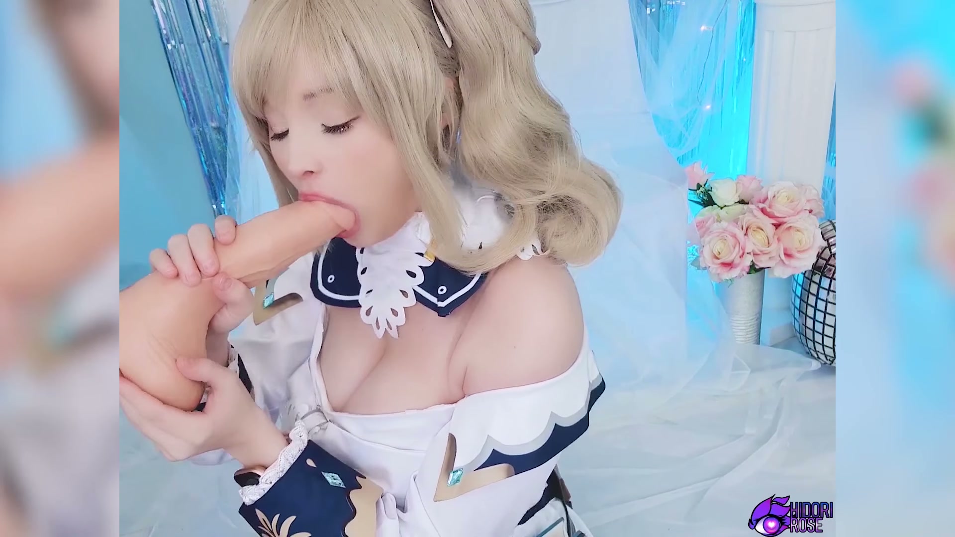 Barbara from Genshin Impact healing the traveler - cosplay by Hidori Rose
