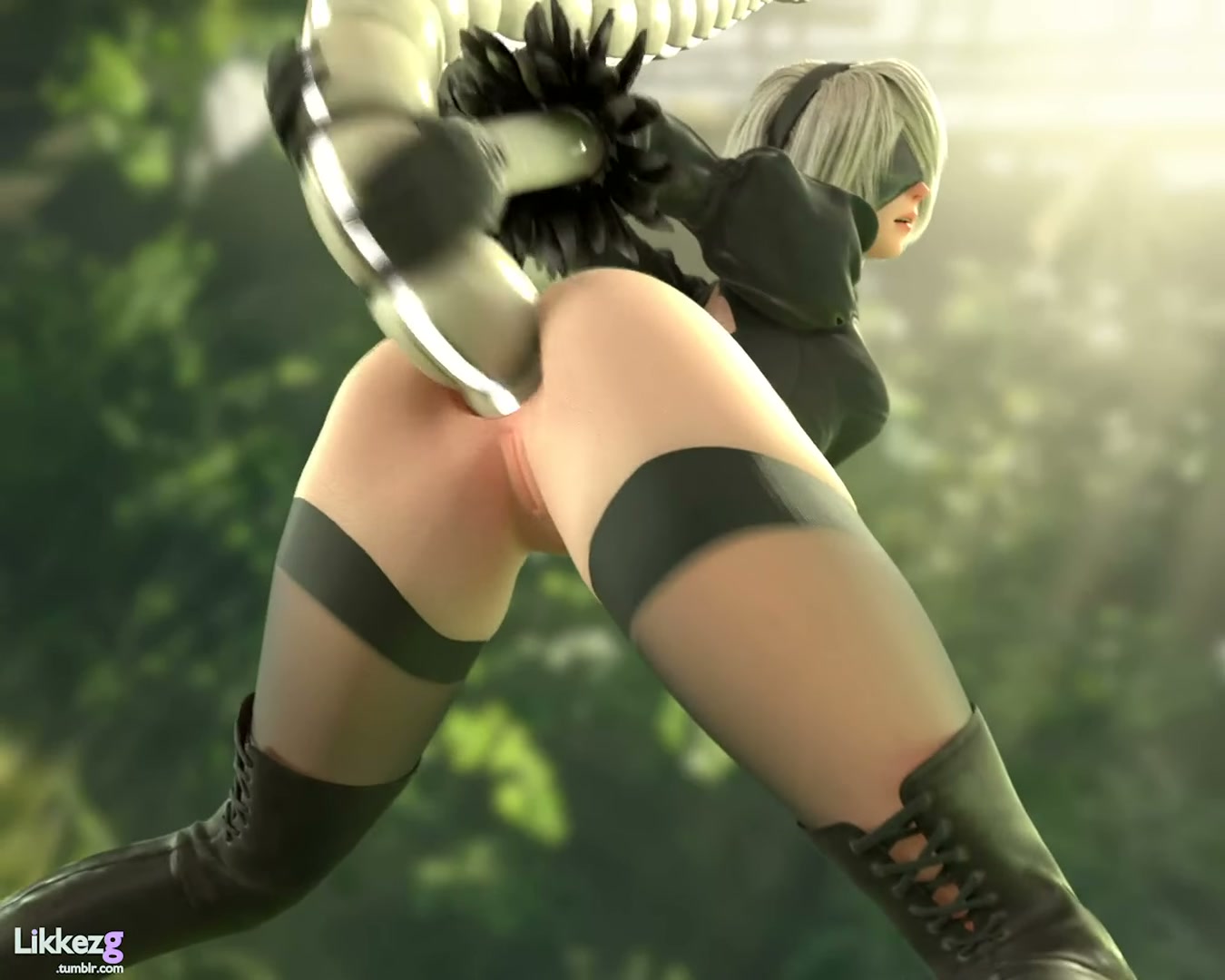 2B taking a ribbed robot tentacle in her ass